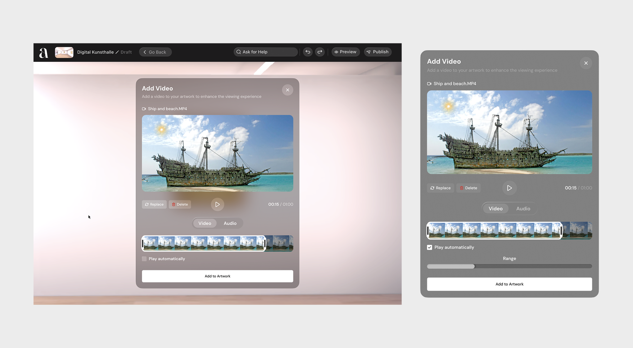 Atopia Space proximity vs manual interaction triggers