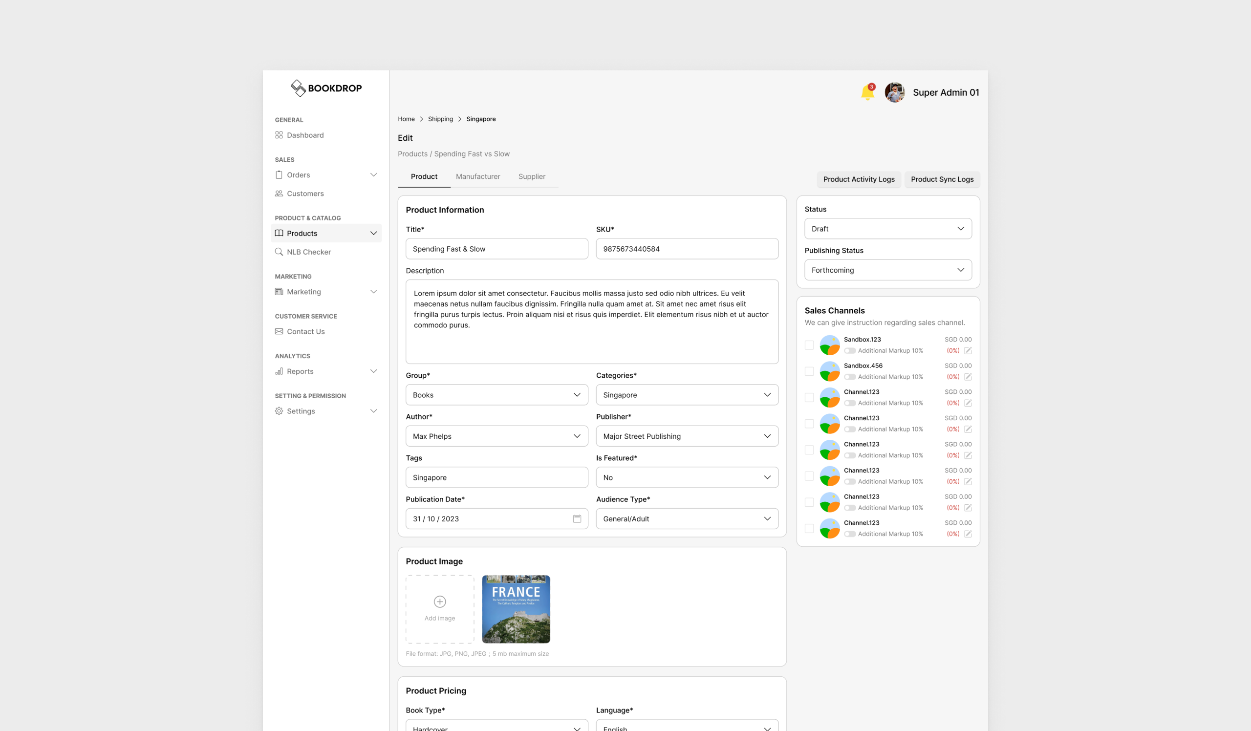 Bookdrop consolidated product tab