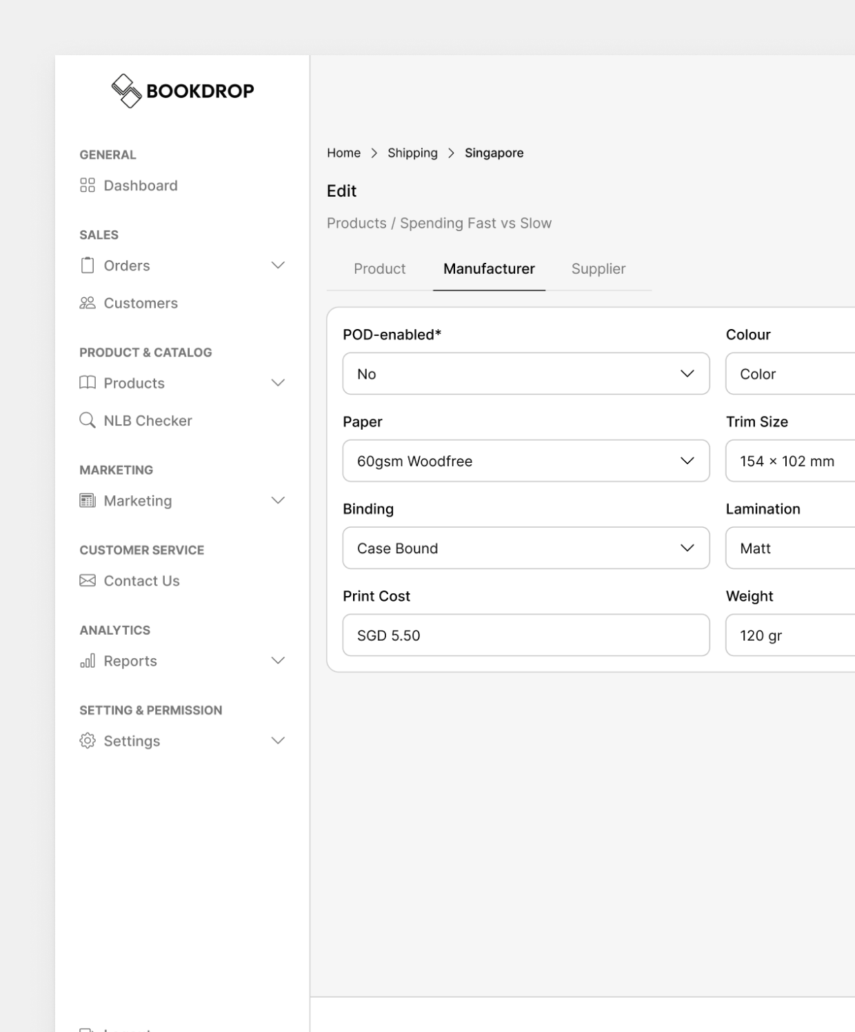 Bookdrop manufacturer tab