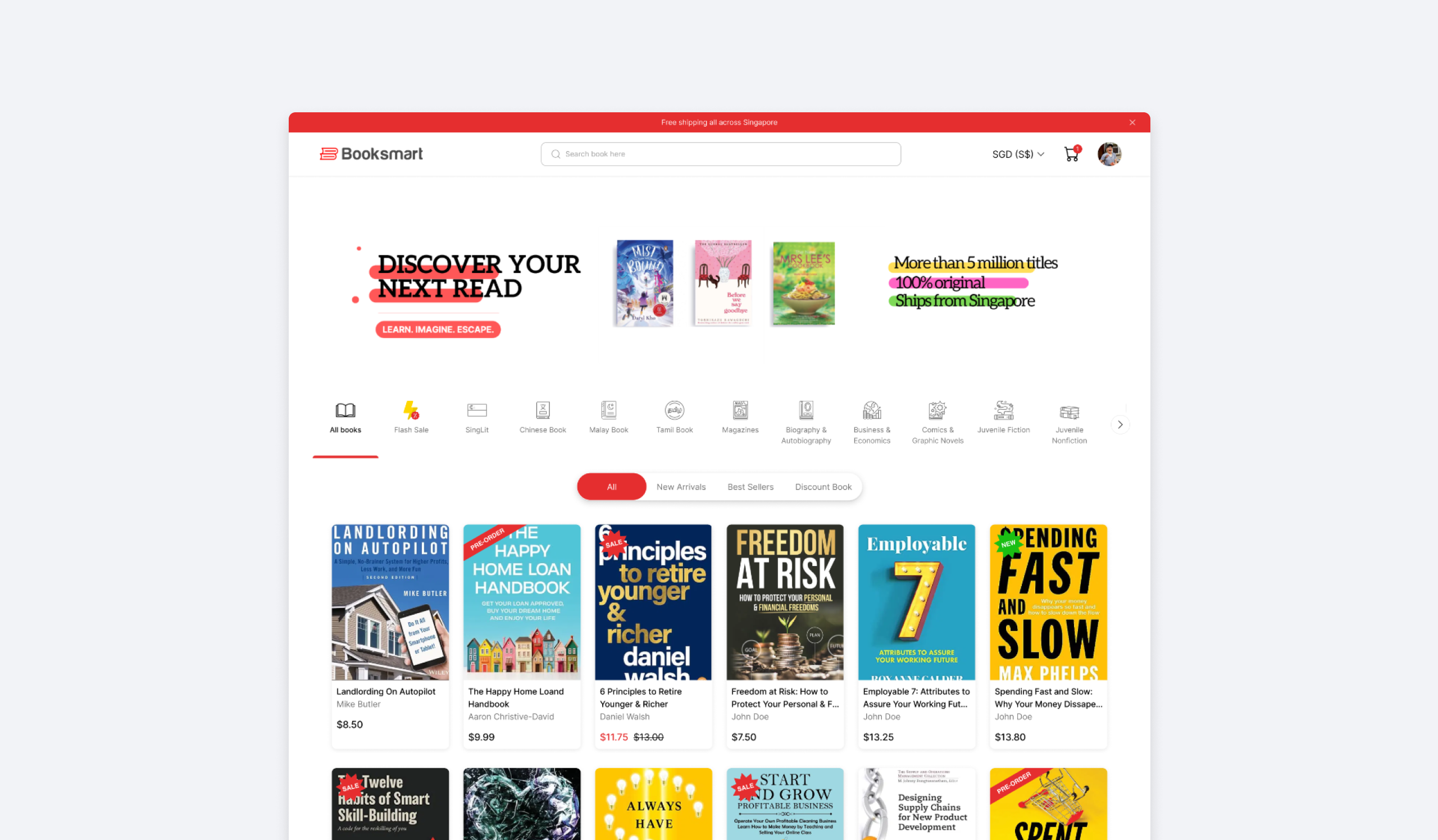 Booksmart landing page catalog filter