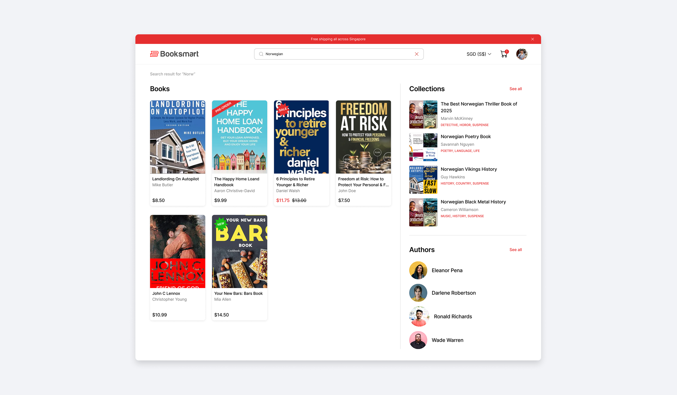 Booksmart search results with collections and authors