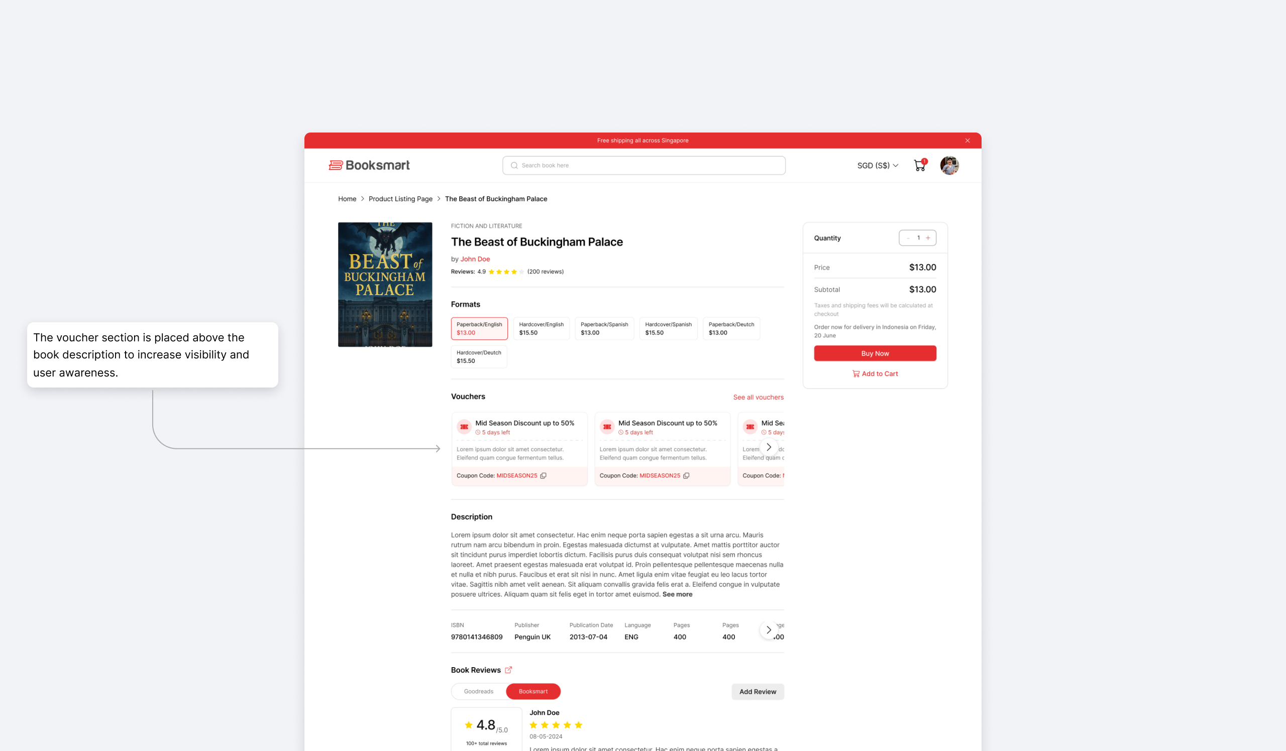 Booksmart contextual voucher section