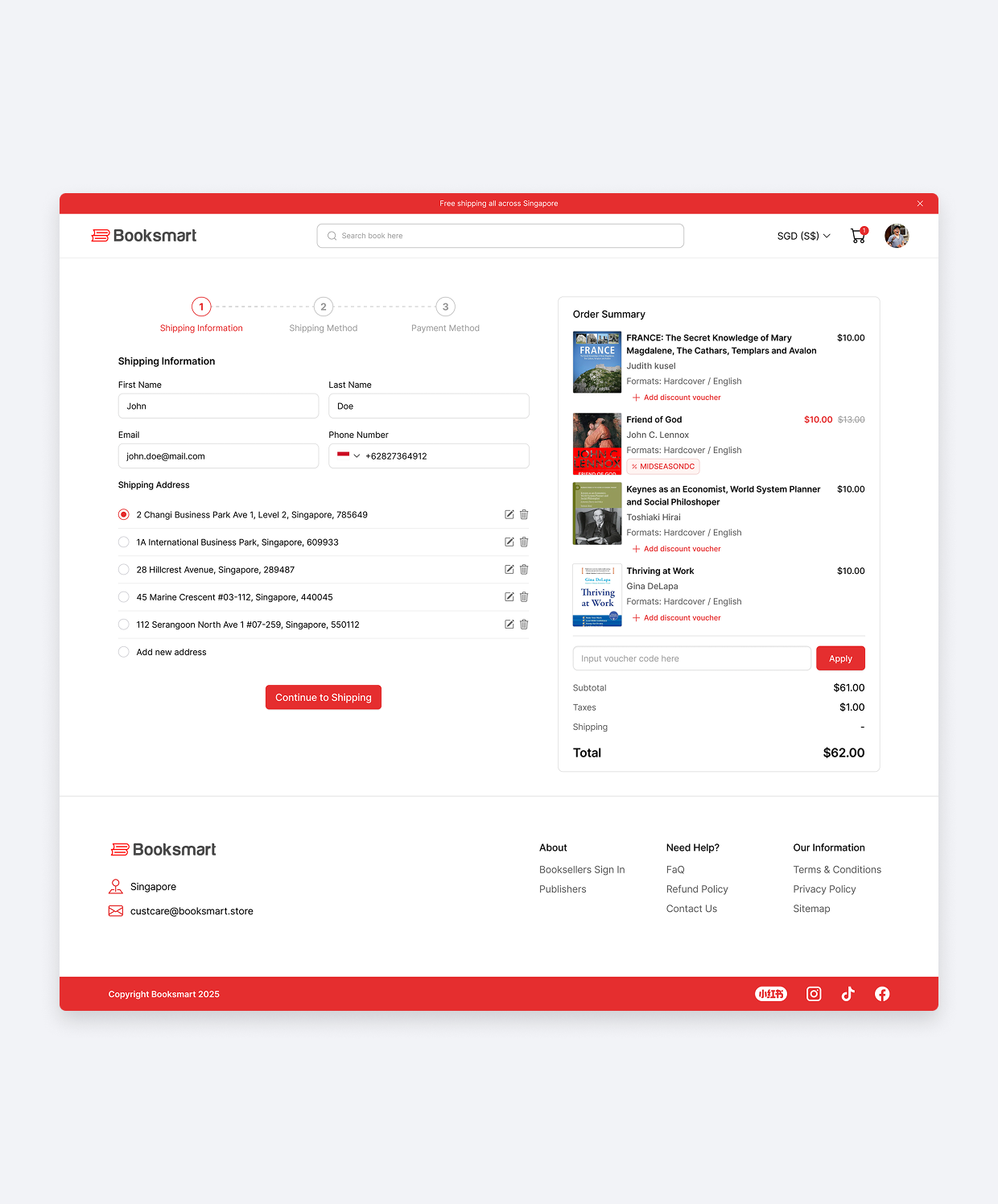 Booksmart checkout step 1 shipping information