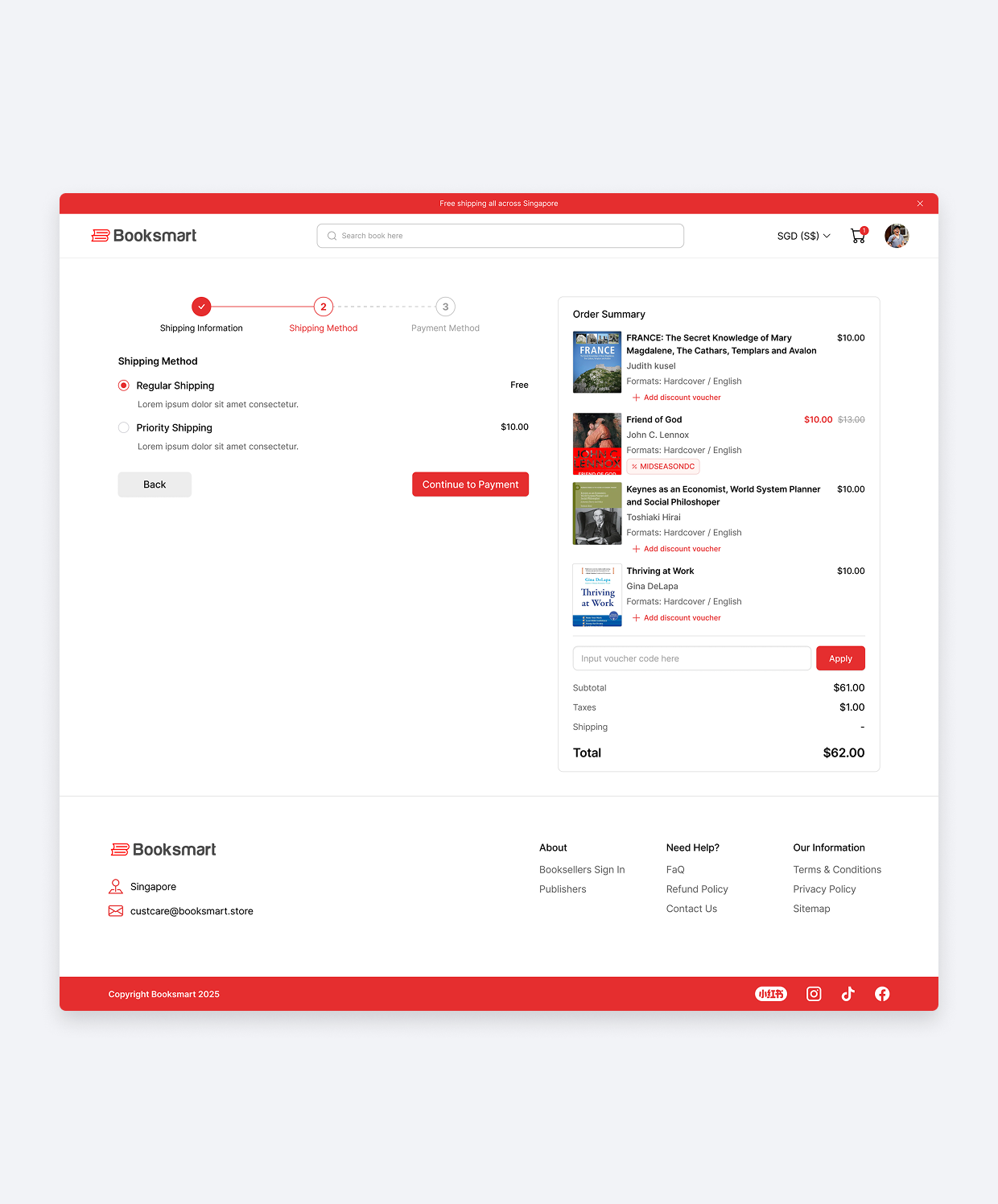 Booksmart checkout step 2 shipping method