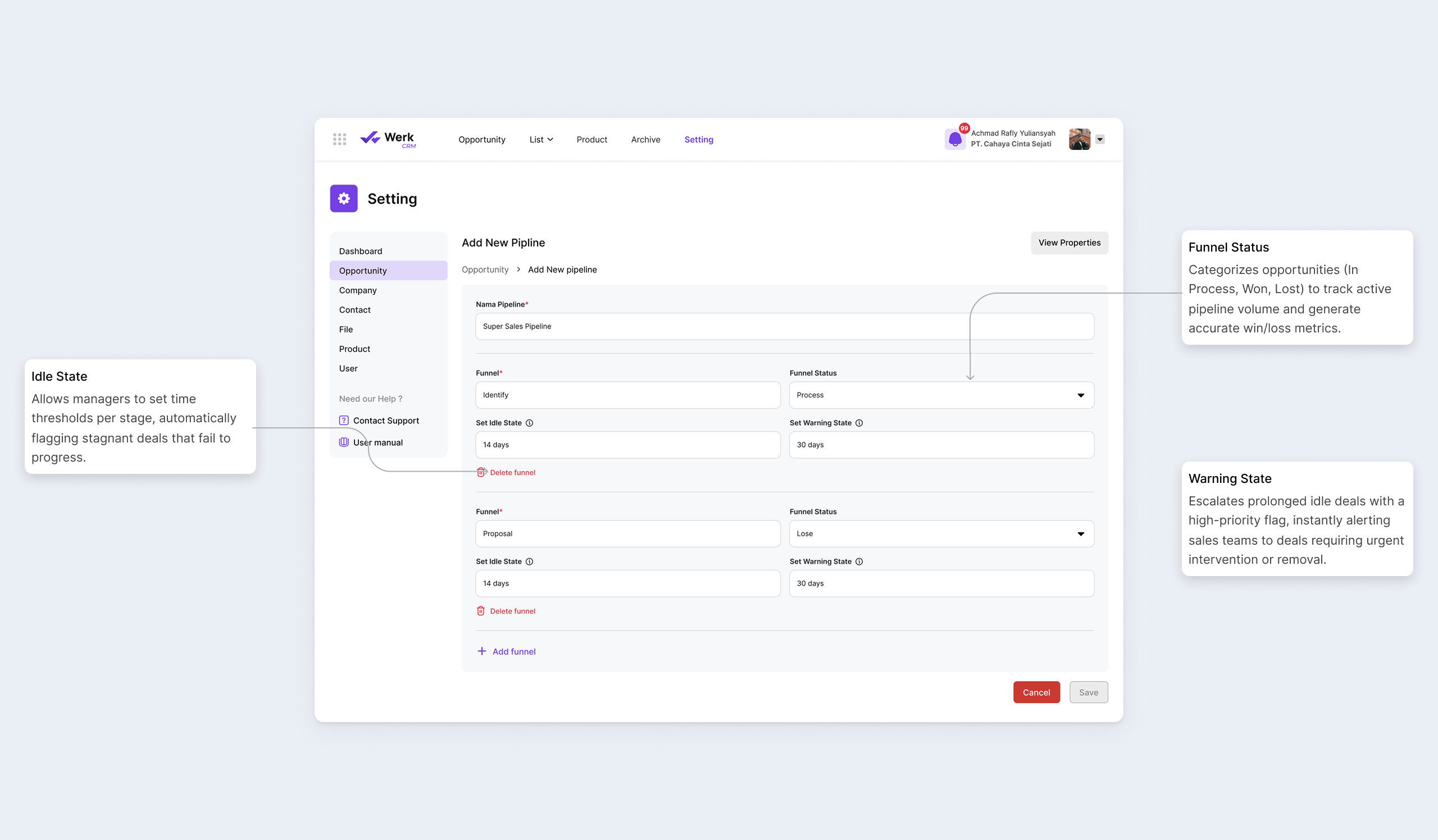 CRM dynamic pipeline construction and SLA tracking