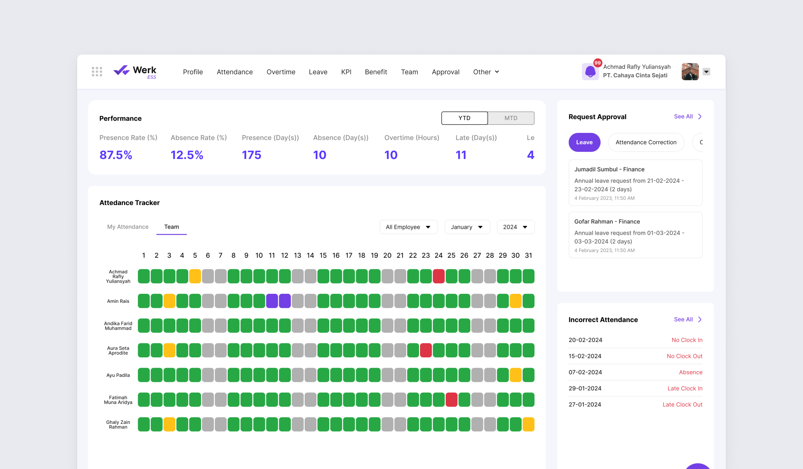 ESS dual-purpose attendance tracker dashboard widget