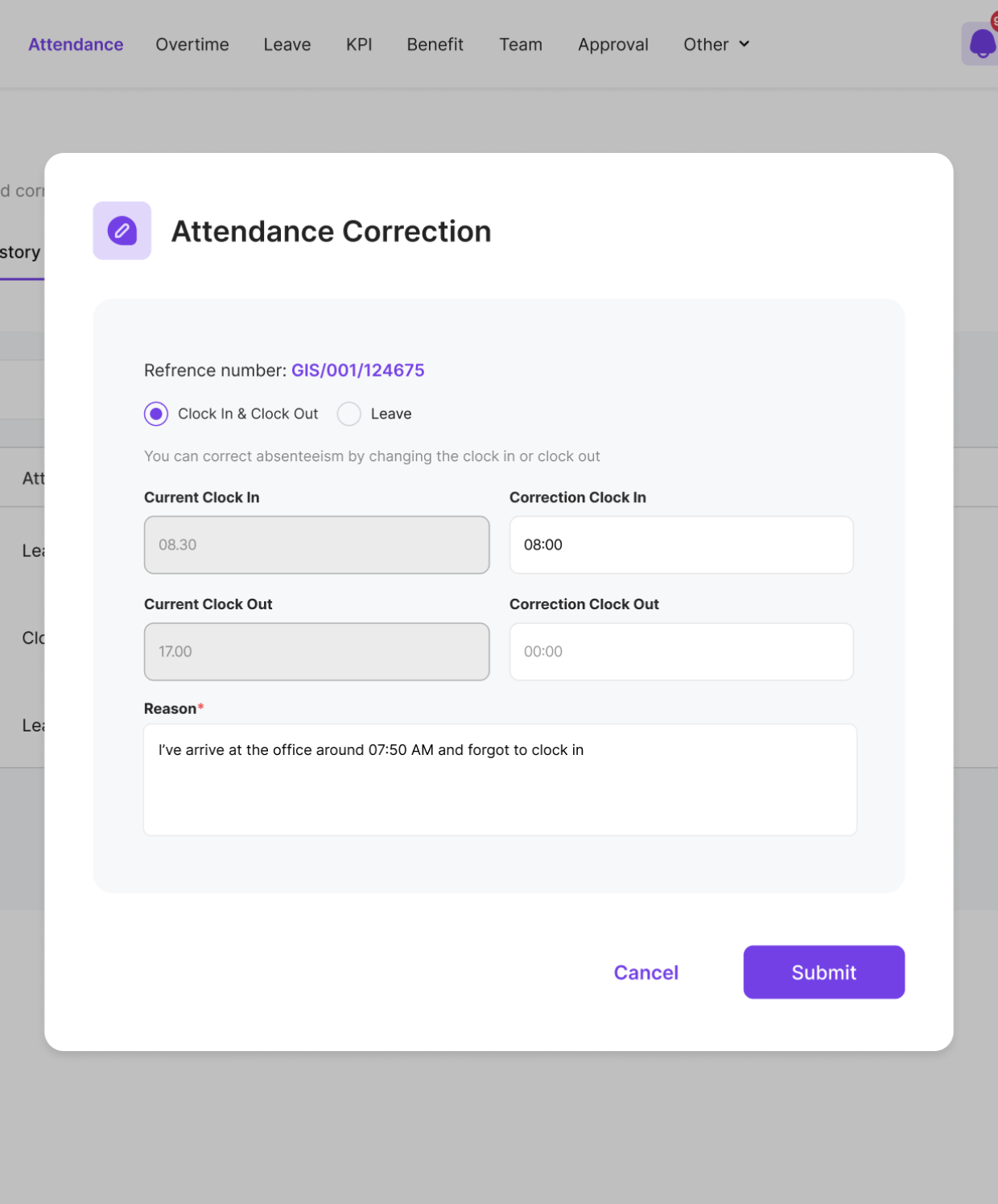 ESS attendance and correction hub