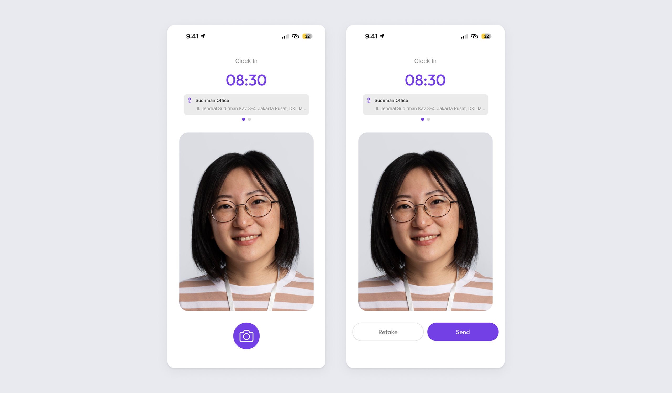 Mobile app frictionless biometric clock-in